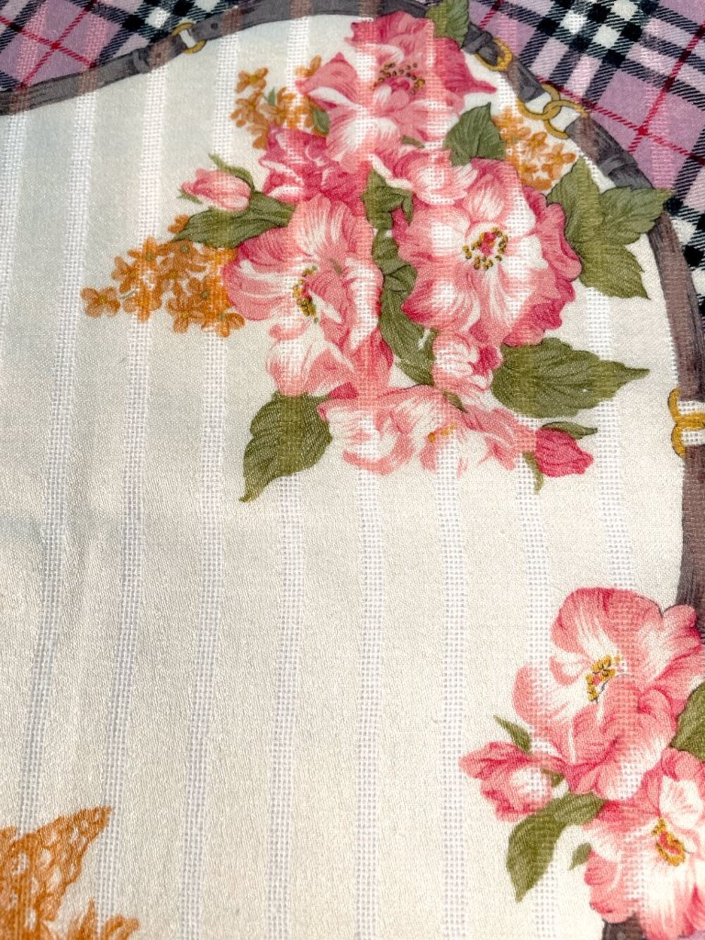 Vintage Burberrys Floral Plaid Cotton Scarf - Picture 5 of 10